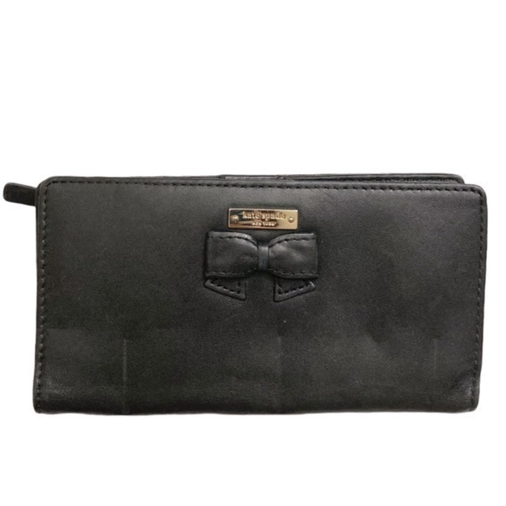 Kate shade black leather bow slim wallet